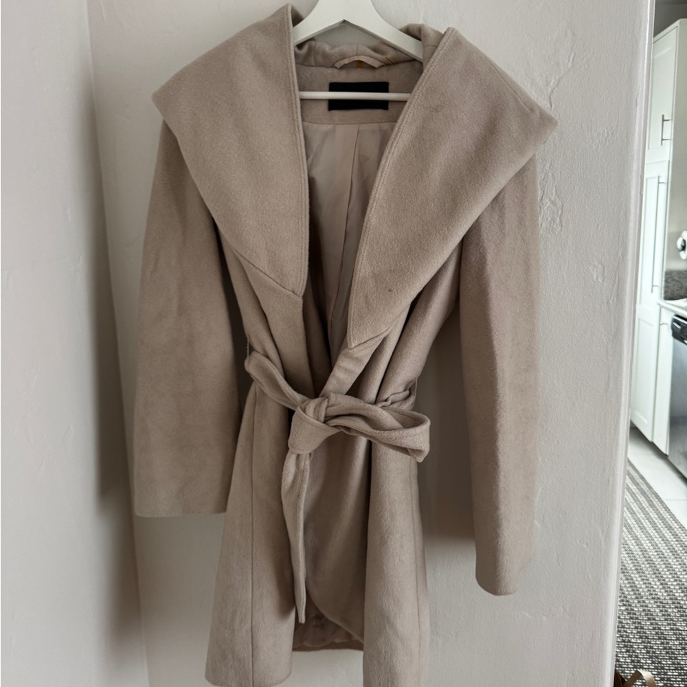 Cream Trench Coat with Oversized Hood and Belt